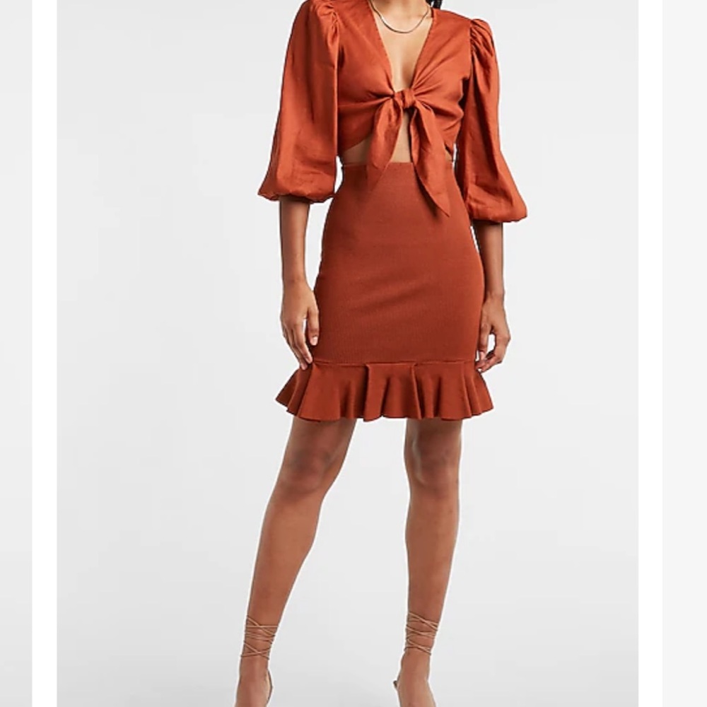 High Waisted Ribbed Ruffle Sweater Skirt / XS - Picture 2 of 8